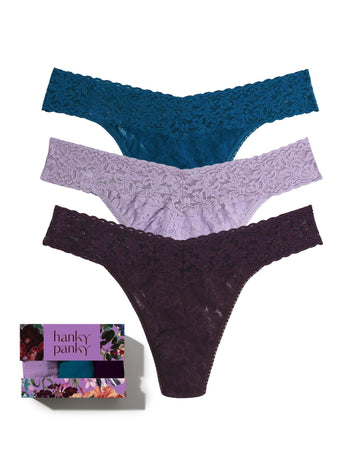Jewel Box 3 Pack Signature Lace® Original Rise Thongs In Printed Box