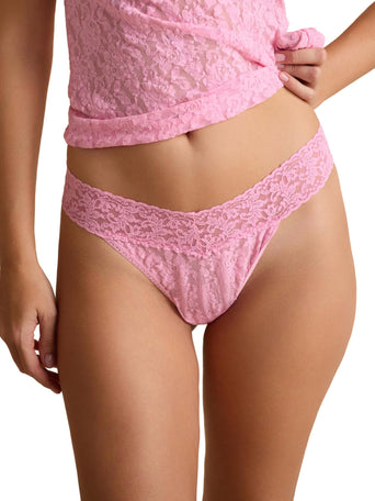 Strawberry Lemonade Pink Signature Lace® Original Rise Thong - Front View On Model | Hanky Panky