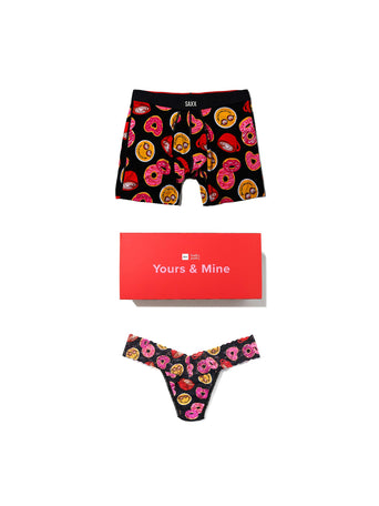 Hanky Panky x SAXX Lovestory Black Matching Couples Underwear Set - Flat Lay with Gift Box | Hanky Panky