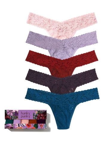 Secret Garden 5 Pack Signature Lace® Low Rise Thongs In Printed Box