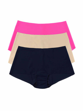 BreatheSoft™ Seamless High Rise Thong 3-Pack Pink Taupe Navy - Flat Lay White | Hanky Panky