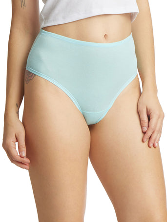 Sky Blue Cotton-Spandex High Rise Thong - Front View On Model | Hanky Panky