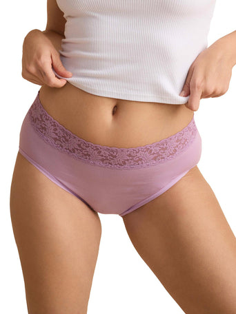 Water Lily pink Supima® Cotton French Brief with lace waistband - Front View | Hanky Panky
