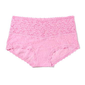 Strawberry Lemonade Pink lace Retro Boyshort, wide floral waistband - Flat Lay | Hanky Panky
