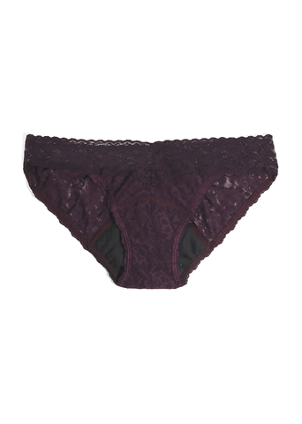 Plum Purple Signature Lace Leakproof V-Kini - Flat Lay Front View | Hanky Panky