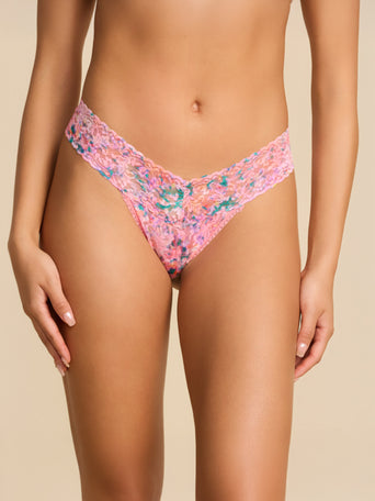 Blushing Blooms Pink Printed Signature Lace® Low Rise Thong - Front View On Model | Hanky Panky