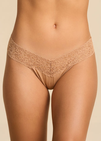 Supima® Cotton Low Rise Thong Sun Tan - Front View, Lace Waistband, Comfortable Thong | Hanky Panky