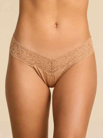 Supima® Cotton Low Rise Thong Sun Tan - Front View, Lace Waistband | Hanky Panky