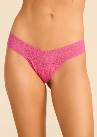 Dragon Fruit Pink Signature Lace® Low Rise Thong - Front View, comfortable lace thong for women | Hanky Panky