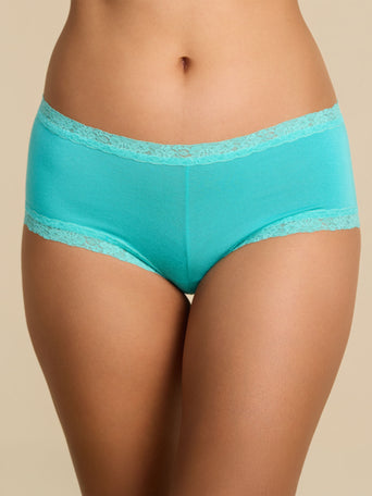 Seafoam Blue Modal DreamEase™ Boyshort with Lace Trim - Front View | Hanky Panky