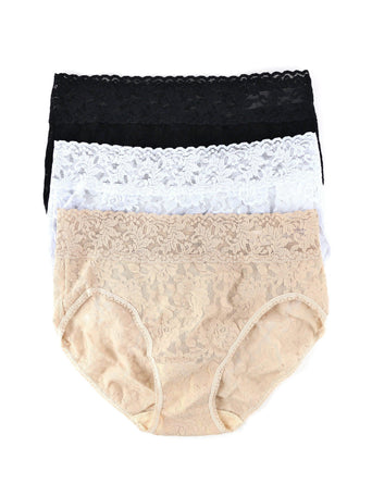 Black, White & Chai 3 Pack Signature Lace® French Brief - Flat Lay | Hanky Panky