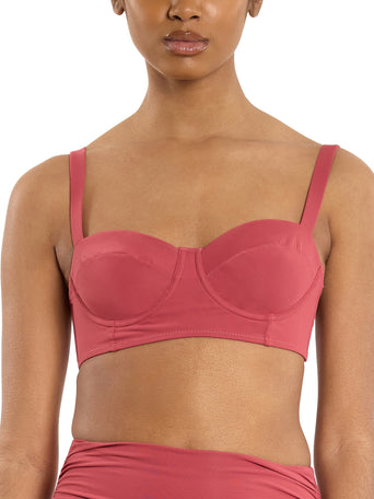 Sunbaked Red Underwire Balconette Bikini Top - Front View On Model, Paired with Matching Swim Bottom | Hanky Panky