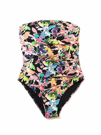 Unapologetic Floral Ruched Bandeau One Piece Swimsuit - Flat Lay | Hanky Panky