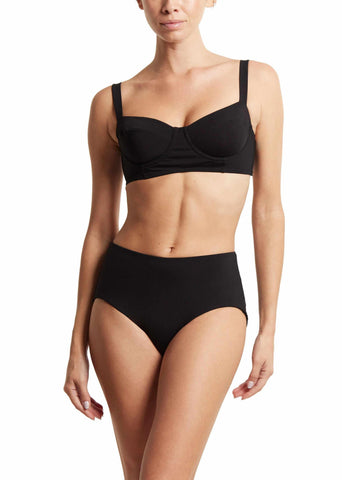 Black Boyshort Swimsuit Bottom On Model Front View with Matching Bikini Top - Two Piece Swim Set | Hanky Panky