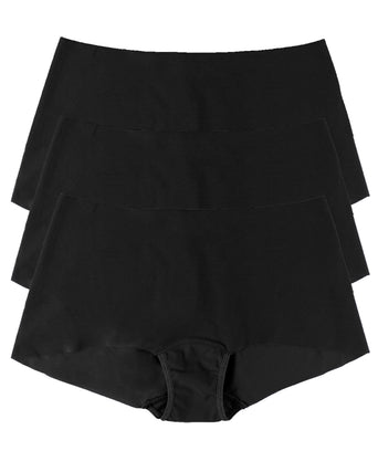 Black BreatheSoft™ Boyshort 3 Pack - Flat Lay, Seamless Microfiber Boyshorts | Hanky Panky