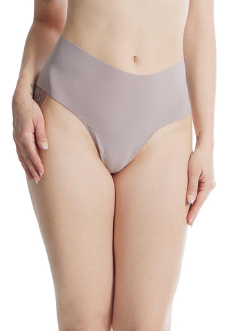 BreatheSoft™ High Rise Thong Evening Grey - Front On Model, No VPL Microfiber | Hanky Panky