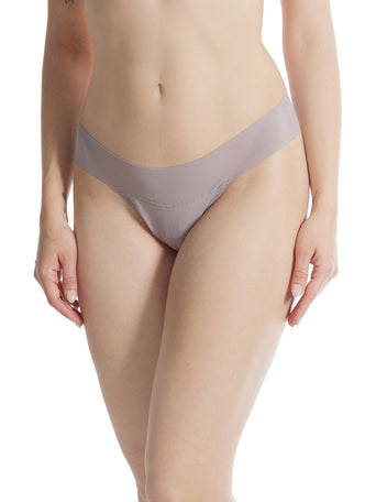 BreatheSoft™ Natural Rise Thong Evening Grey - On Model Front View, seamless grey thong | Hanky Panky
