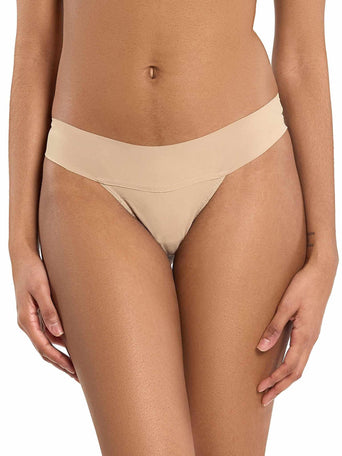 BreatheSoft™ Natural Rise Thong Taupe - Front View, Seamless No-Panty-Line Microfiber Thong | Hanky Panky