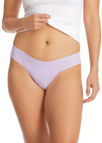 Wisteria Purple BreatheSoft™ Natural Rise Thong - Front On-Model View | Hanky Panky