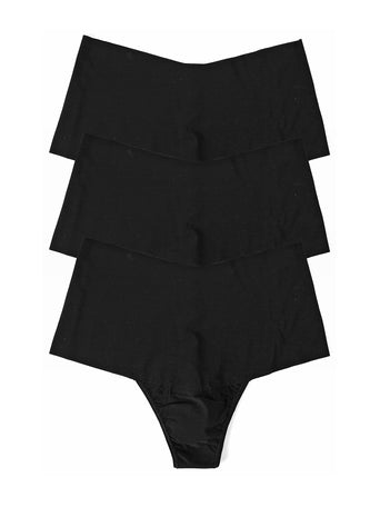 Black BreatheSoft™ High Rise Thong 3 Pack - Flat Lay, Seamless Microfiber | Hanky Panky