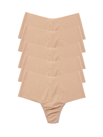 Taupe BreatheSoft™ High Rise Thong 5 Pack - Flat Lay Stack, Seamless Microfiber | Hanky Panky