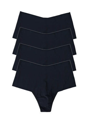 BreatheSoft™ High Rise Thong 5 Pack Black - Flat Lay Stack, Seamless Microfiber | Hanky Panky