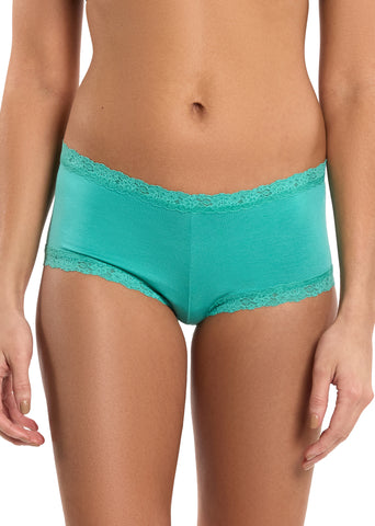 Euphoric Green DreamEase™ Boyshort with Lace Trim - Front View On Model, comfortable women's boyshort | Hanky Panky