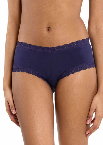 Indigo Blue DreamEase™ Boyshort with Lace Trim - Front View On Model, comfortable women's boyshort | Hanky Panky