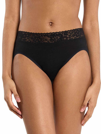 Black DreamEase™ French Brief with lace waistband - Front View, buttery soft Modal underwear | Hanky Panky
