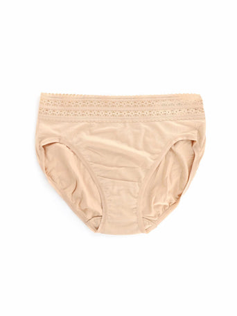DreamEase™ French Brief in Chai - Flat Lay Front, Lace Waistband Tencel Modal Underwear | Hanky Panky