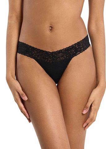 Black DreamEase™ Low Rise Thong - Front View, Lace Waistband | Hanky Panky