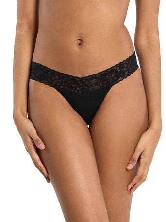 Black DreamEase™ Low Rise Thong - Front View, Lace Waistband | Hanky Panky