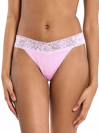 Cotton Candy Pink DreamEase™ Original Rise Thong with floral lace waistband - Front View | Hanky Panky