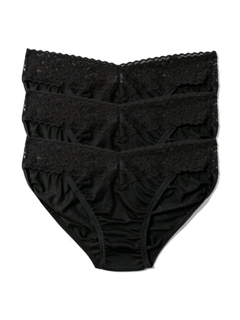 Black DreamEase™ V-kini 3 Pack, Tencel Modal bikini panties with lace waistband - Flat Lay | Hanky Panky