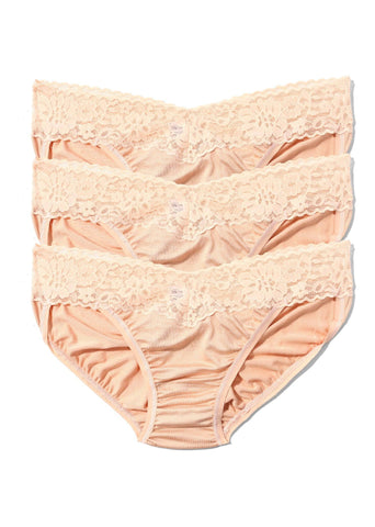 DreamEase™ V-kini 3 Pack in Chai - Flat Lay, Tencel Modal Bikini Panties with Lace Waistband | Hanky Panky