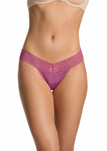 DreamEase™ Low Rise Thong California Raisin Purple - Front View On Model | Hanky Panky