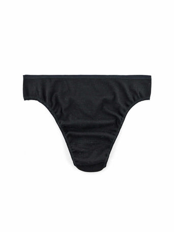 Black ECO Rx™ High Cut Thong - Flat Lay, Ribbed Recycled Eco Fabric Detail | Hanky Panky