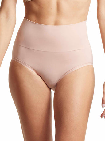 HANKY PANKY BODY™ Boyshort Inner Peace Beige - Front View, High Waist Smoothing Panties On Model | Hanky Panky