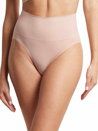 HANKY PANKY BODY™ French Brief Inner Peace Beige - Front On-Model, High Rise Smoothing Panty | Hanky Panky