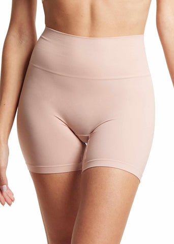 HANKY PANKY BODY™ High Rise Bike Short Inner Peace Beige - On Model Front View, High Waist | Hanky Panky