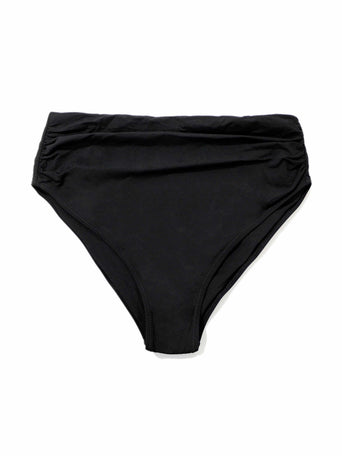 Black High Rise Cheeky Bikini Bottom Ruched Waistband Flat Lay | Hanky Panky