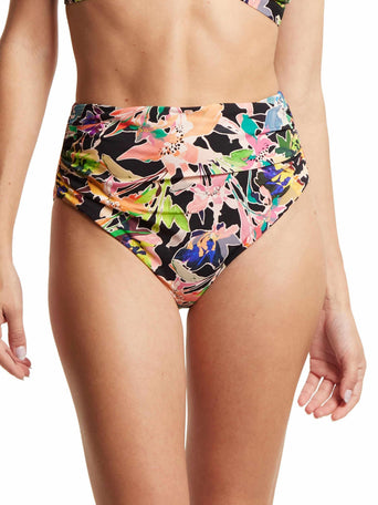 Floral Print High Rise Cheeky Swimsuit Bottom Front View, Ruched Waistband | Hanky Panky