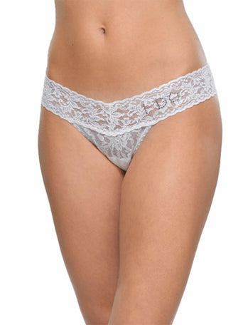I Do Crystal Signature Lace® Low Rise Thong White with crystal detail - Front View | Hanky Panky