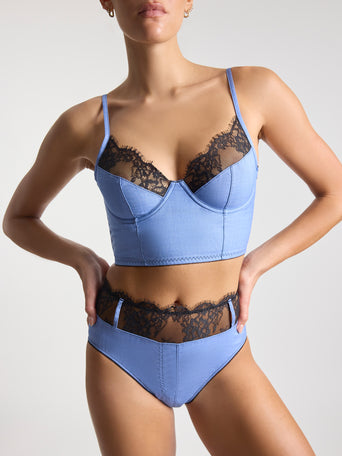 Lexi Wood X Hanky Panky Katrina Longline Bra Denim - Front On-Model with Matching Set | Hanky Panky