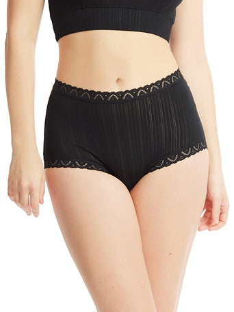 Black MellowLuxe™ High Rise Boyshort with lace trim - Front View On Model | Hanky Panky