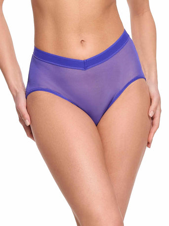 Eclipse Blue Mesh High Cut French Brief Front View, V-waist & sheer stretch mesh | Hanky Panky