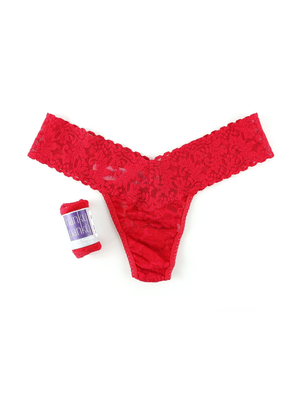Petite Size Signature Lace Low Rise Thong-RED-Hanky Panky