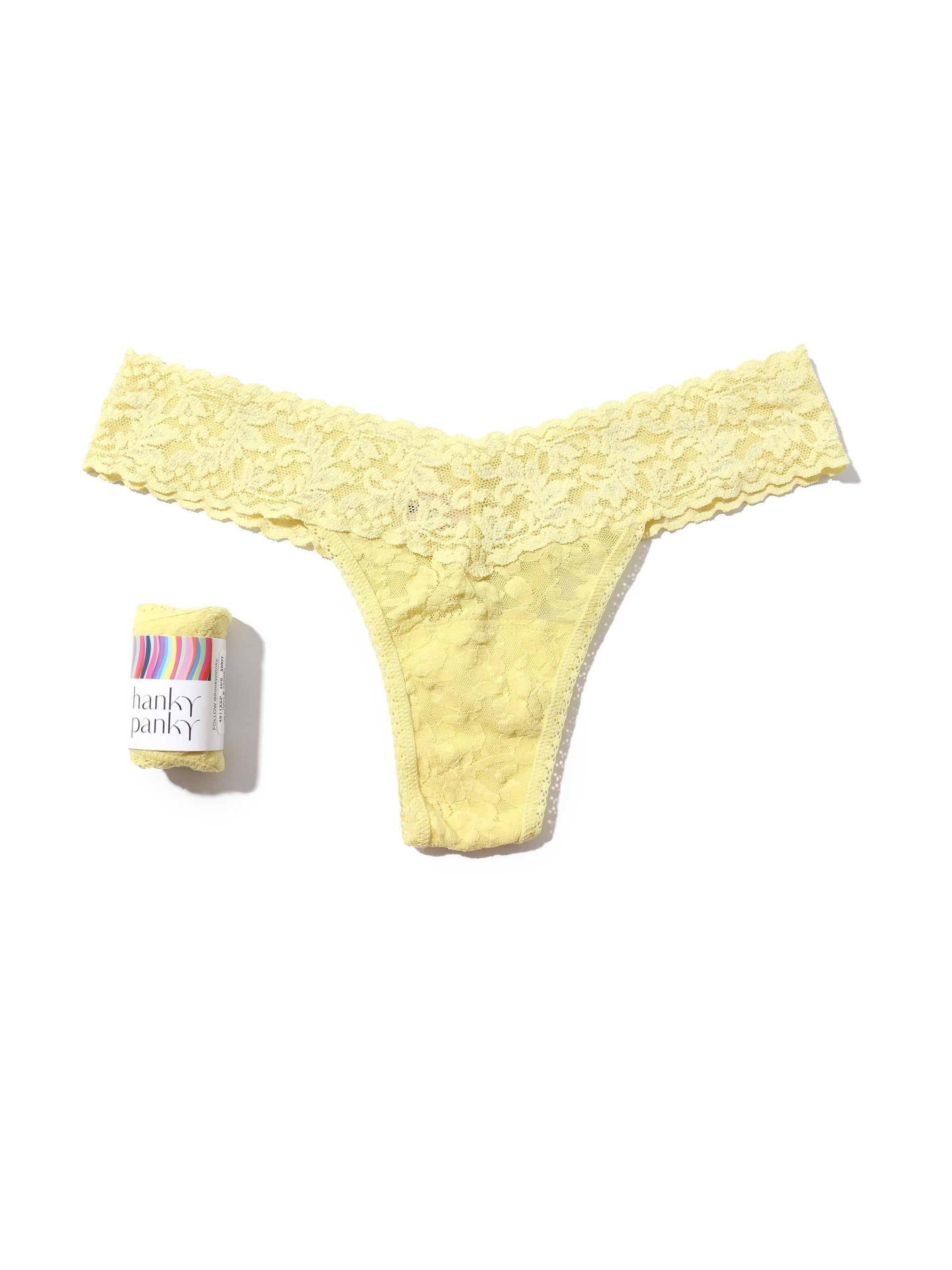 Petite Size Signature Lace Low Rise Thong Smile More Yellow