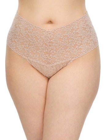Chai Plus Size Retro Lace Thong - Front On-Model View | Hanky Panky