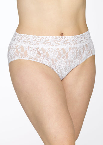 White Plus Size Signature Lace® French Brief - Front On-Model View | Hanky Panky